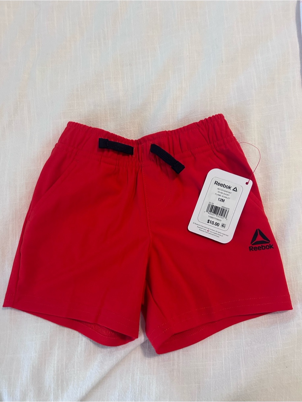 Reebok Bright Red Kids Athletic Shorts with Navy Drawstring